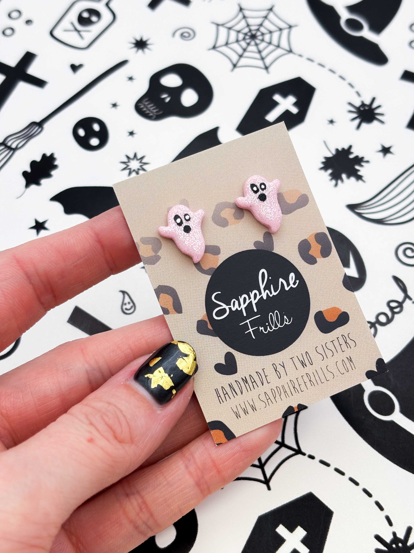 Mini Pink Glitter Clay Ghost Earrings