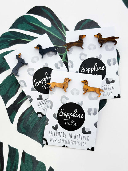 Small Dachshund Sausage Dog Acrylic Stud Earrings – Hypoallergenic Stainless Steel