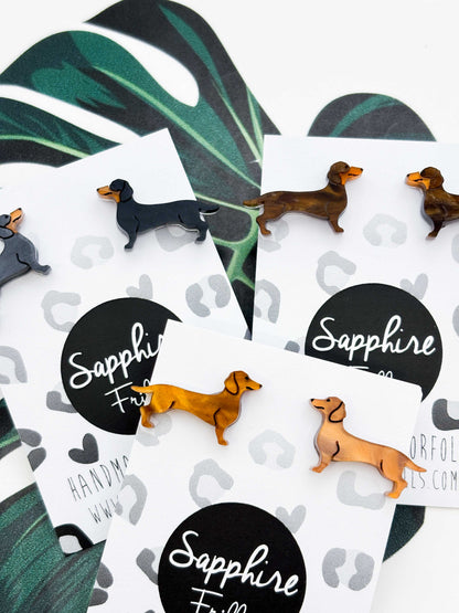 Small Dachshund Sausage Dog Acrylic Stud Earrings – Hypoallergenic Stainless Steel
