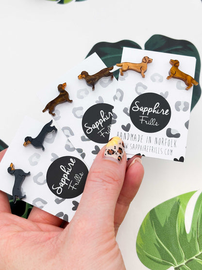 Small Dachshund Sausage Dog Acrylic Stud Earrings – Hypoallergenic Stainless Steel