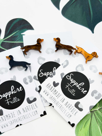 Small Dachshund Sausage Dog Acrylic Stud Earrings – Hypoallergenic Stainless Steel