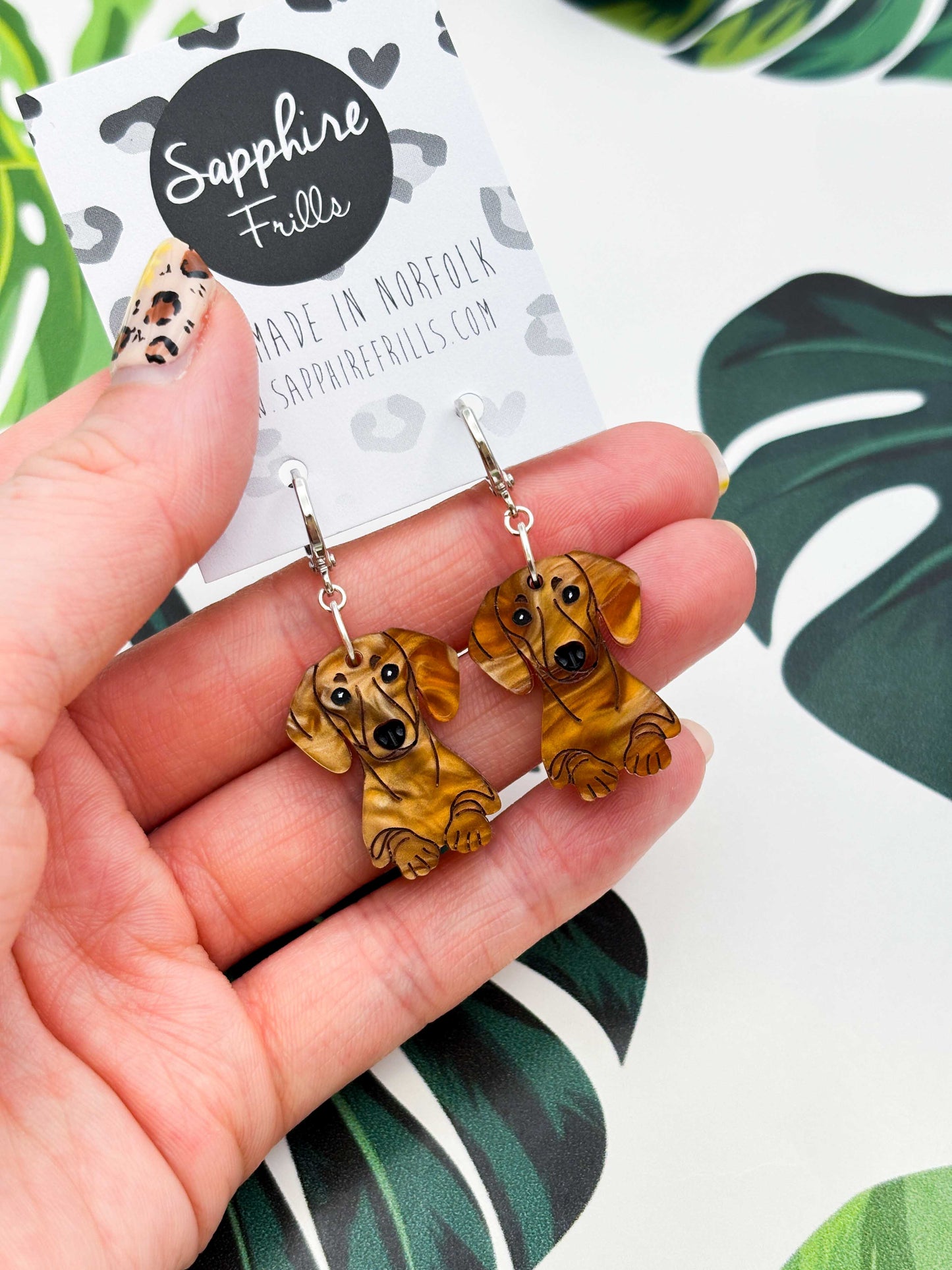 Large Dachshund Sausage Dog Dangle Earrings or Necklace – Hypoallergenic Stainless Steel