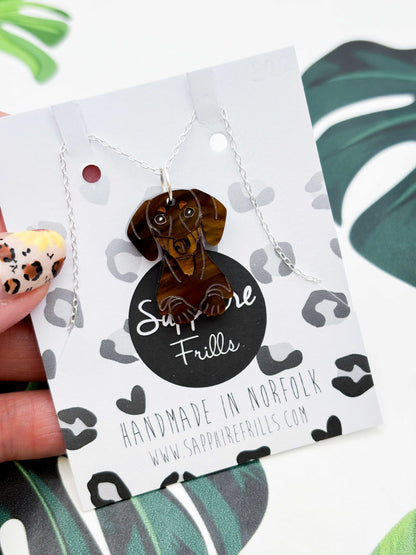 Large Dachshund Sausage Dog Dangle Earrings or Necklace – Hypoallergenic Stainless Steel