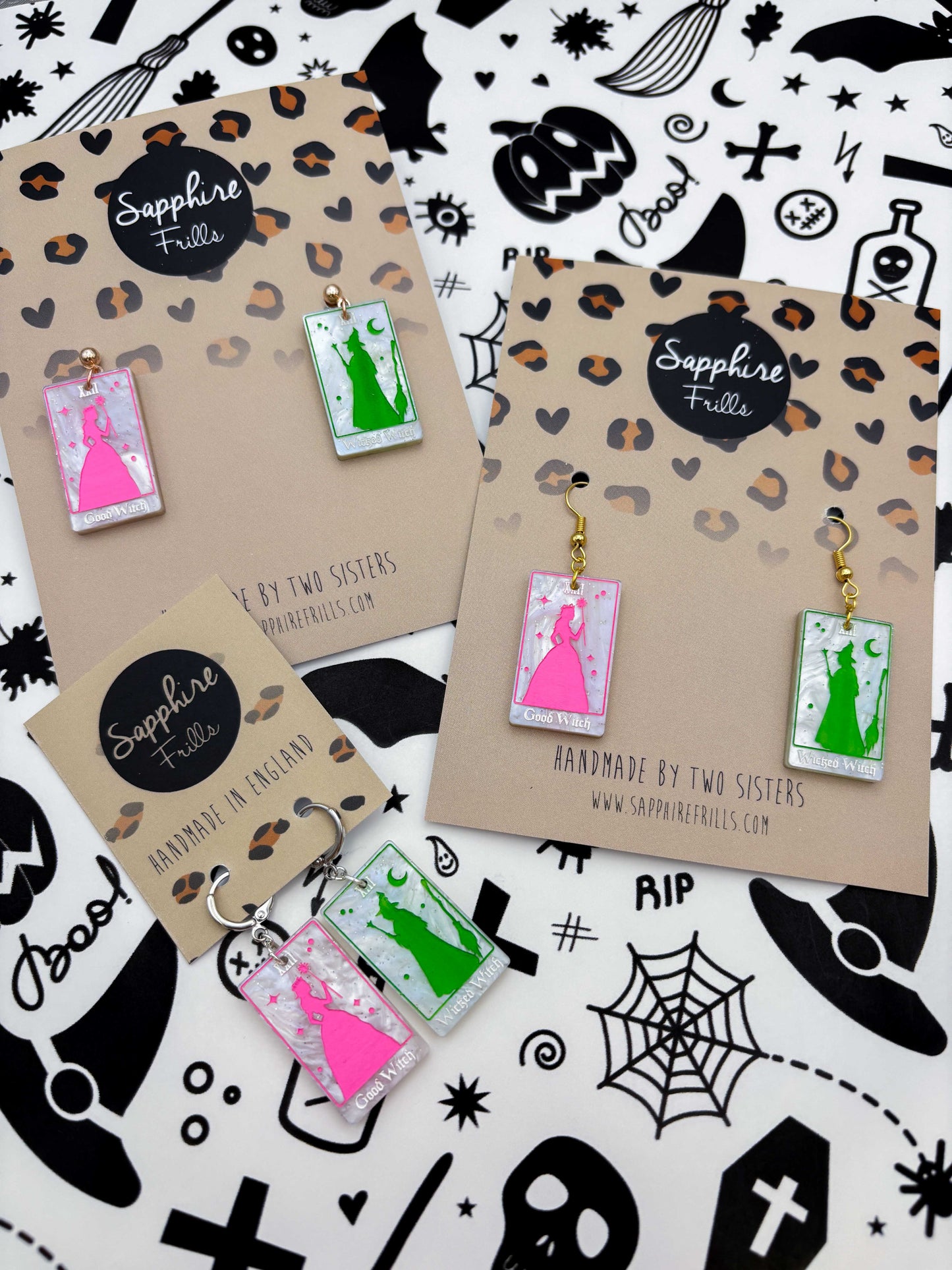 Large 'Good Witch' and 'Wicked Witch' Mismatch Tarot Cards Dangle Earrings