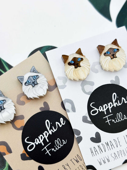 Small Ragdoll Cat Face Stud Earrings – Hypoallergenic Stainless Steel
