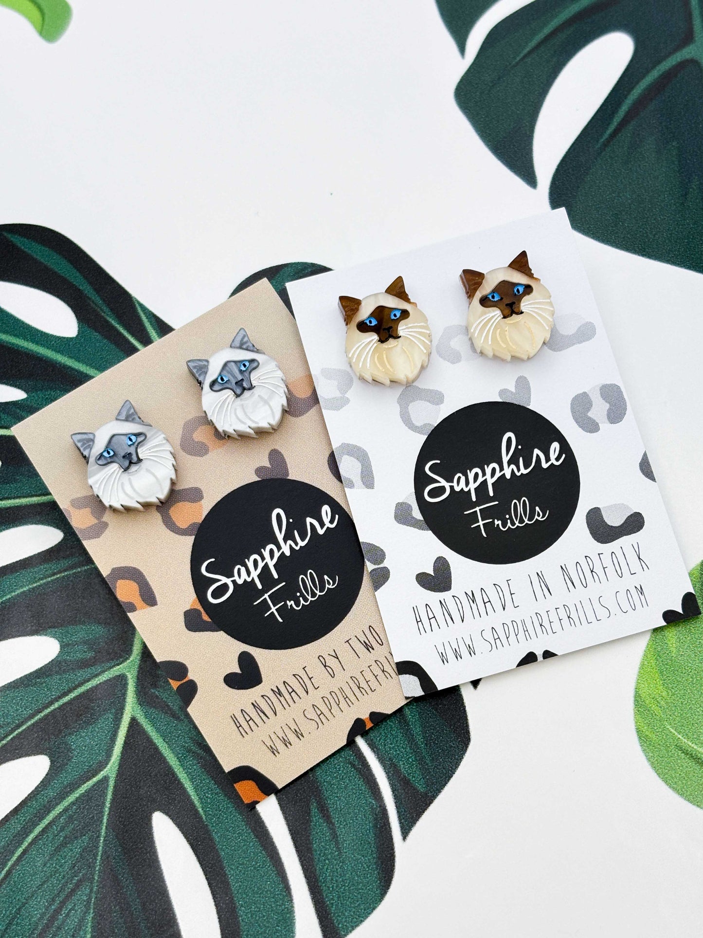 Small Ragdoll Cat Face Stud Earrings – Hypoallergenic Stainless Steel