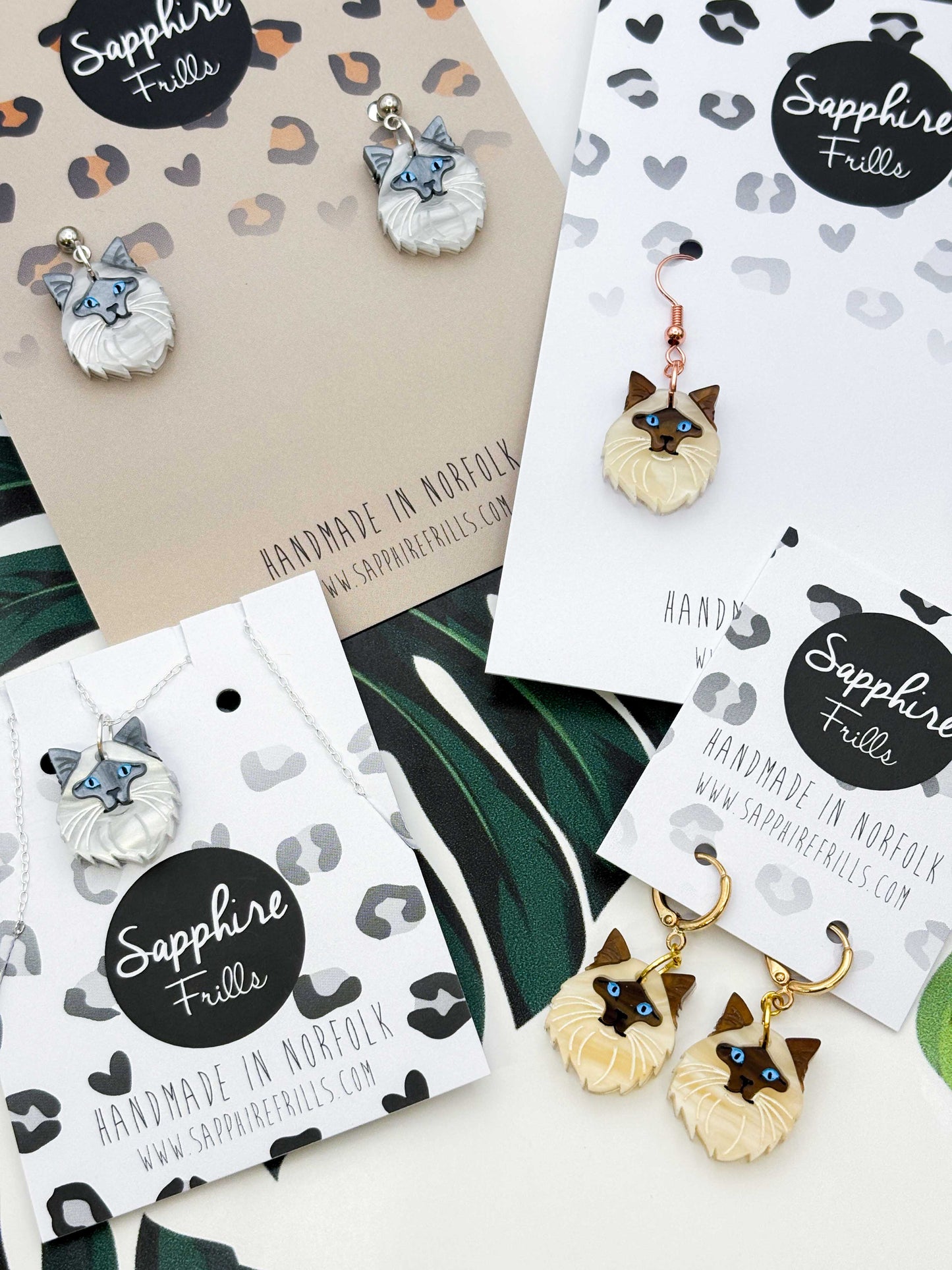 Medium Ragdoll Cat Dangle Earrings or Necklace – Hypoallergenic Stainless Steel