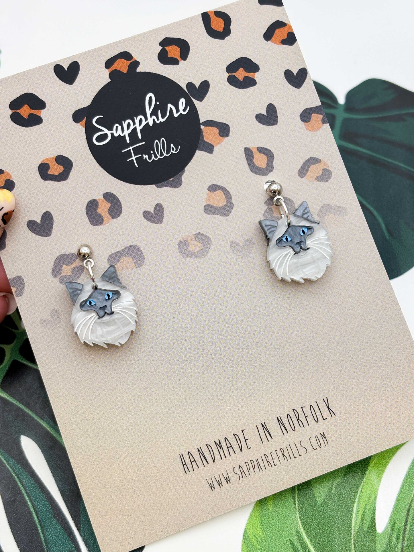 Medium Ragdoll Cat Dangle Earrings or Necklace – Hypoallergenic Stainless Steel