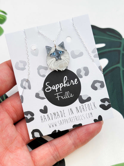 Medium Ragdoll Cat Dangle Earrings or Necklace – Hypoallergenic Stainless Steel