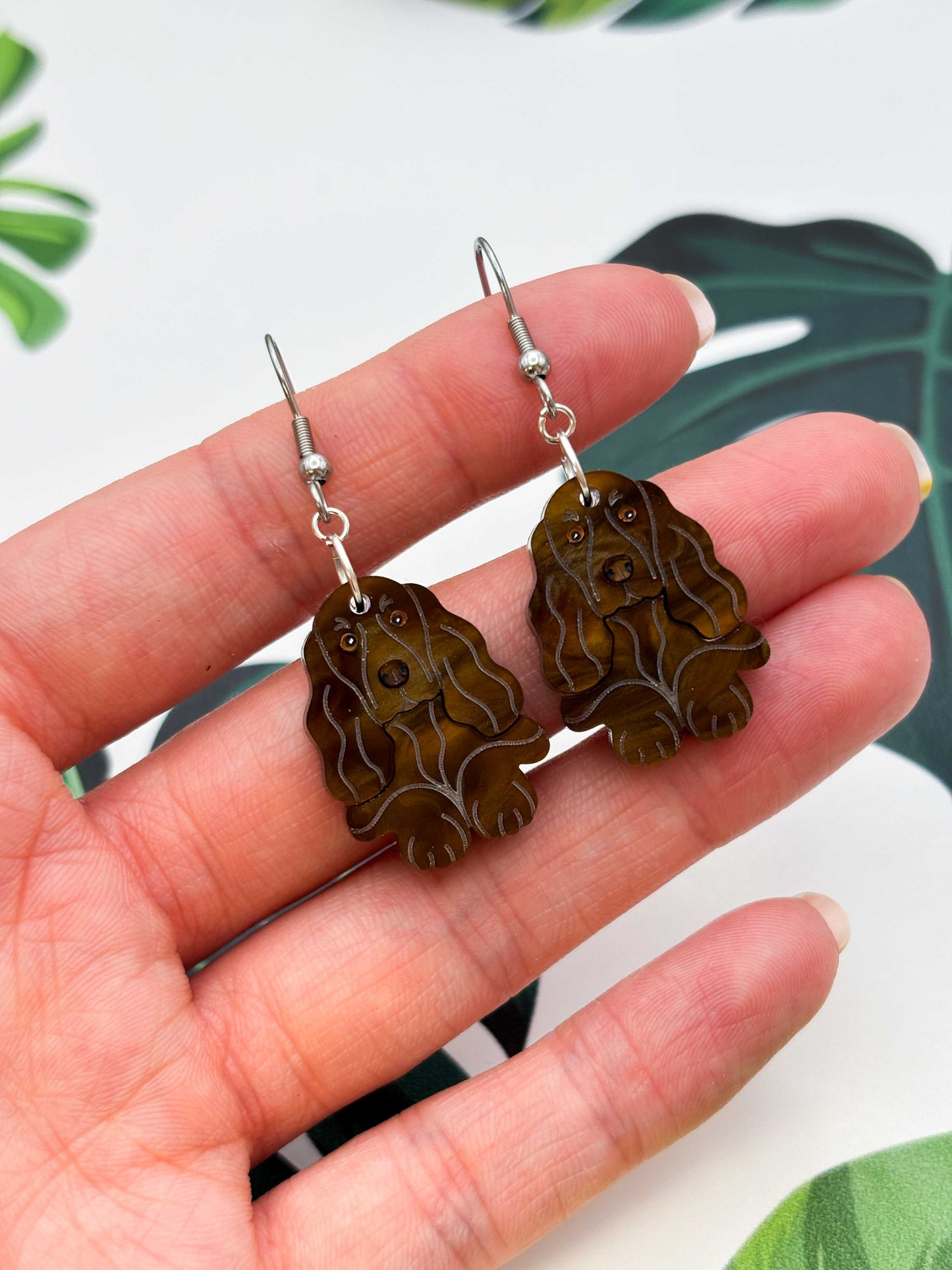 Large Cocker Spaniel Dangle Earrings or Necklace – Hypoallergenic Stainless Steel