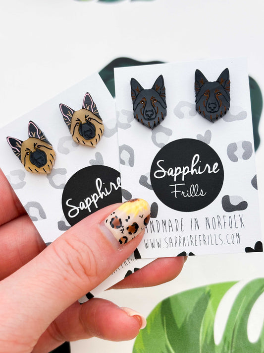 Small German Shepherd Face Stud Earrings – Hypoallergenic Stainless Steel