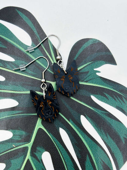Medium German Shepherd Dangle Earrings or Necklace – Hypoallergenic Stainless Steel