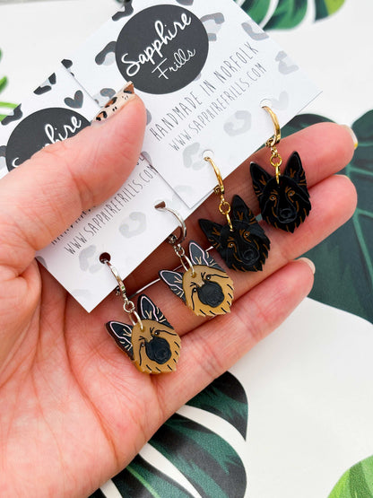 Medium German Shepherd Dangle Earrings or Necklace – Hypoallergenic Stainless Steel