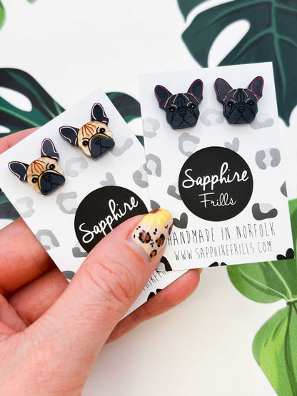 Small French Bulldog Face Stud Earrings – Hypoallergenic Stainless Steel