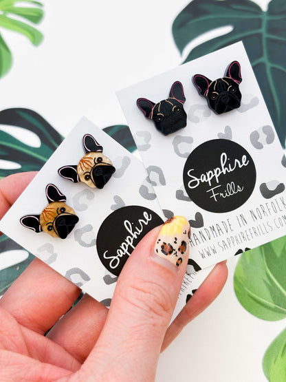 Small French Bulldog Face Stud Earrings – Hypoallergenic Stainless Steel