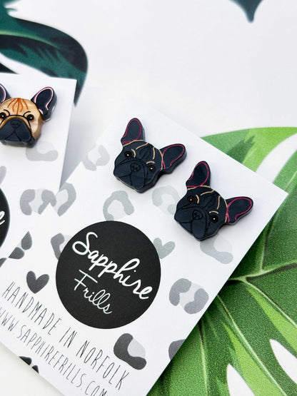 Small French Bulldog Face Stud Earrings – Hypoallergenic Stainless Steel