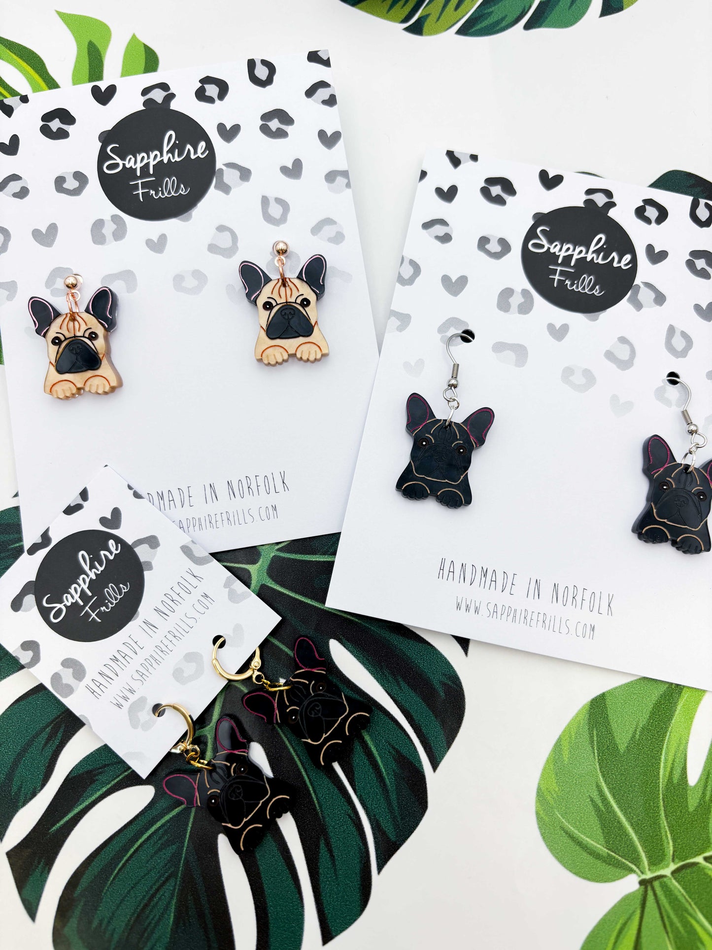 Large French Bulldog Dangle Earrings or Necklace – Hypoallergenic Stainless Steel