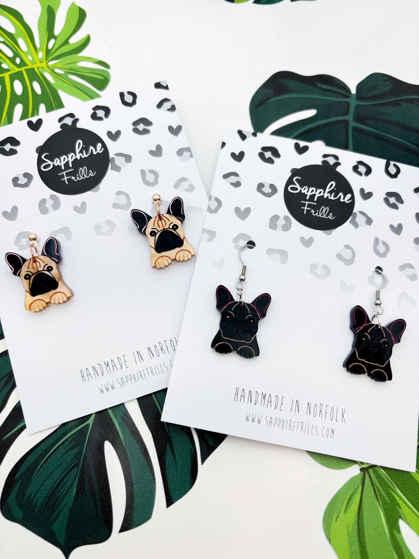 Large French Bulldog Dangle Earrings or Necklace – Hypoallergenic Stainless Steel