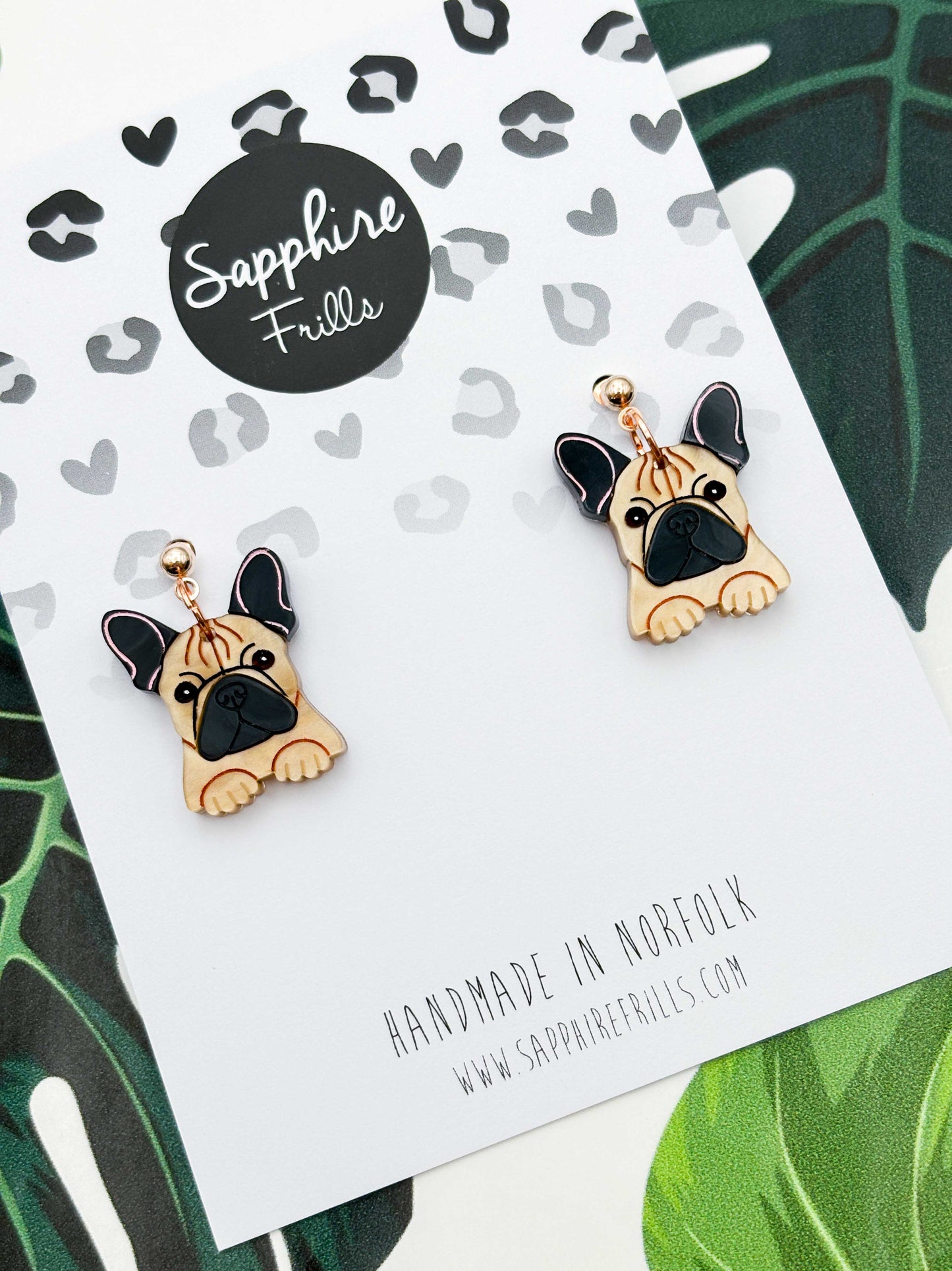 Large French Bulldog Dangle Earrings or Necklace – Hypoallergenic Stainless Steel