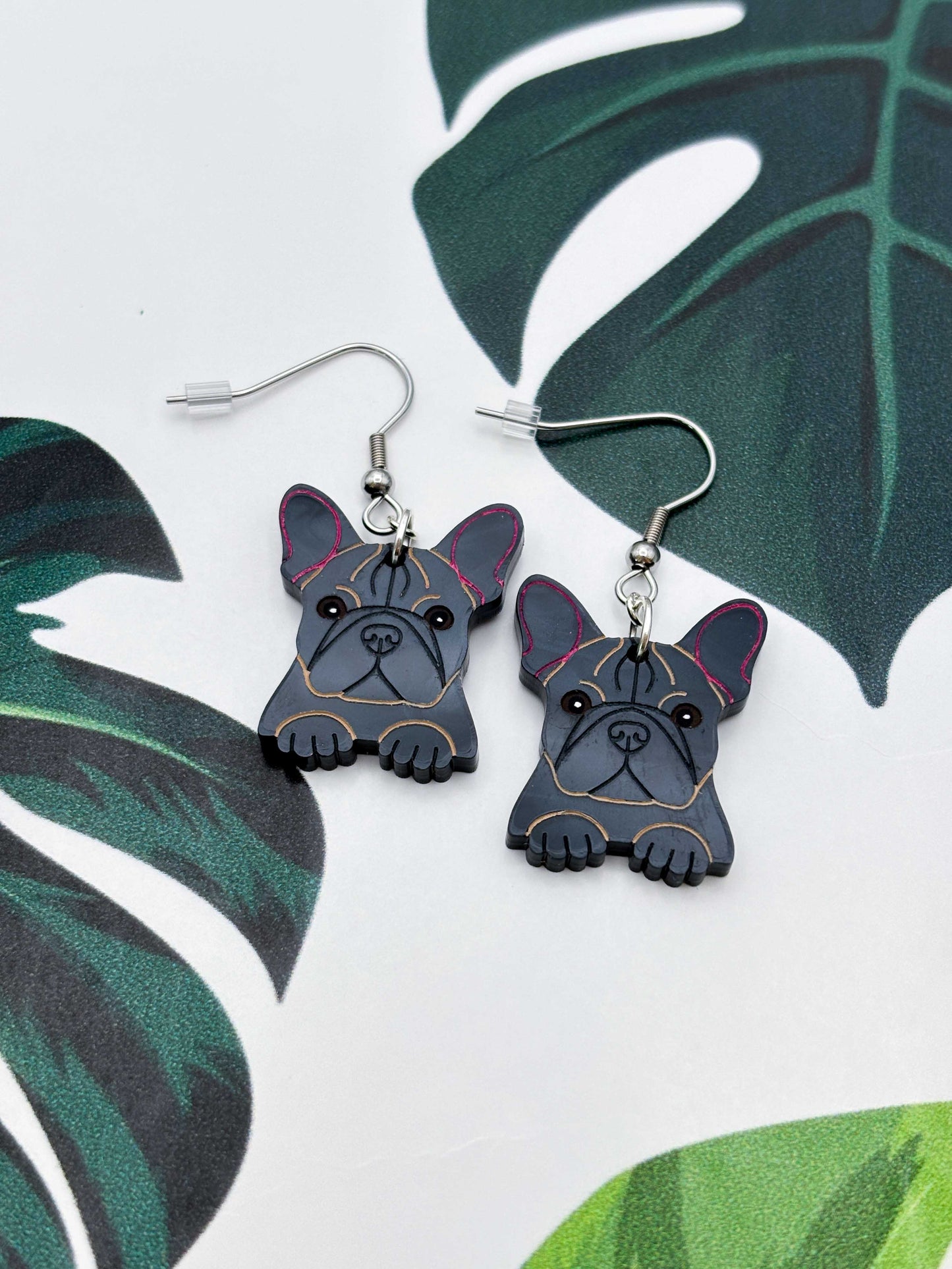 Large French Bulldog Dangle Earrings or Necklace – Hypoallergenic Stainless Steel