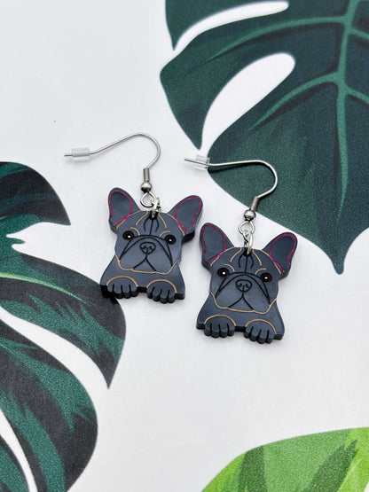 Large French Bulldog Dangle Earrings or Necklace – Hypoallergenic Stainless Steel