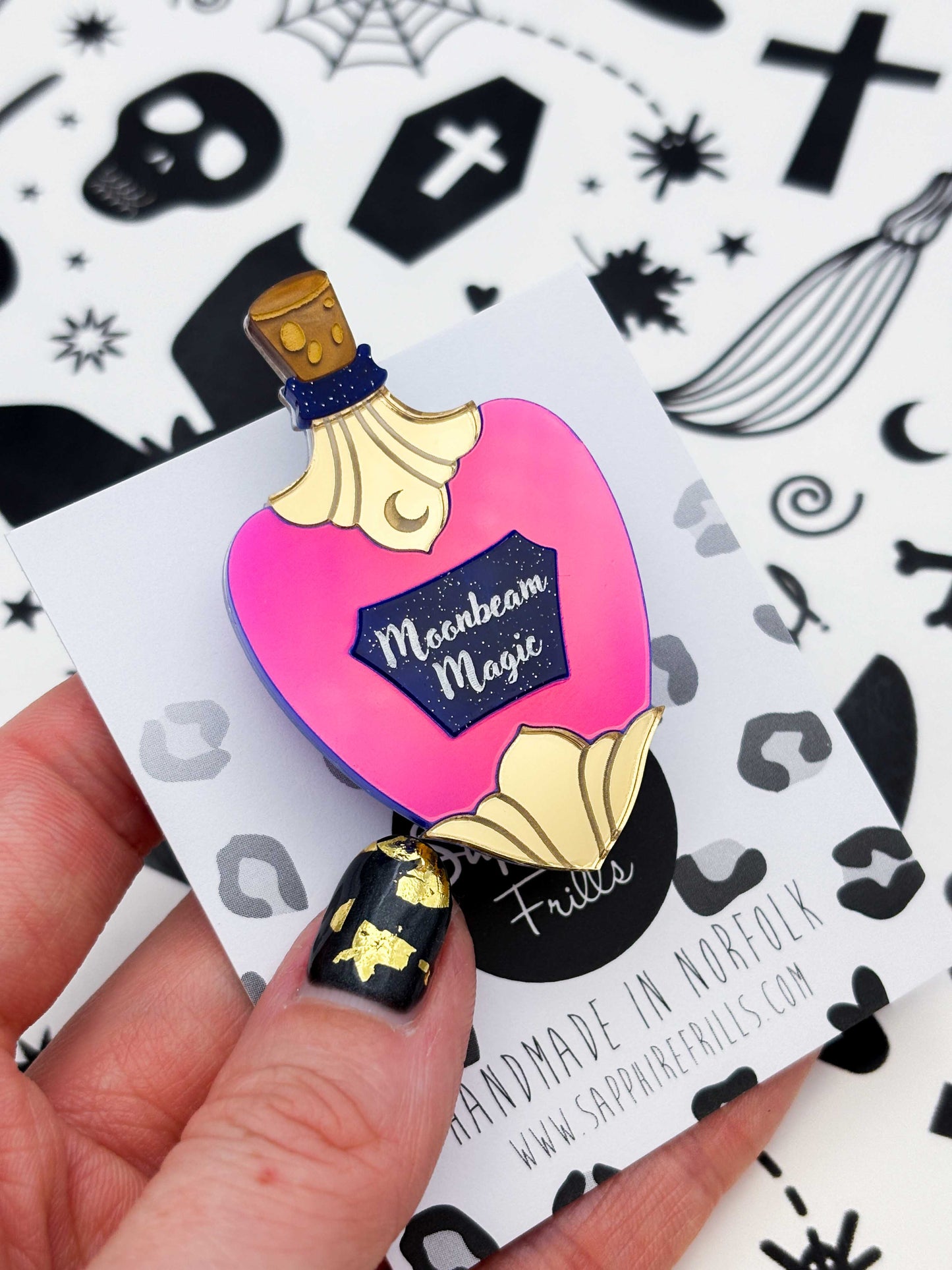Dark Iridescent Purple/Pink Moonbeam Magic Potion Bottle Brooch