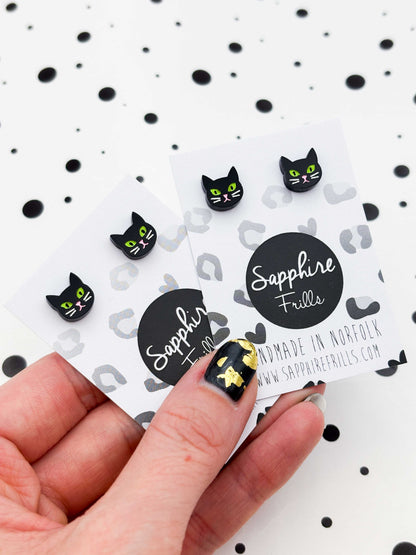 Mini Black Cat Face Stud Earrings – Hypoallergenic Stainless Steel