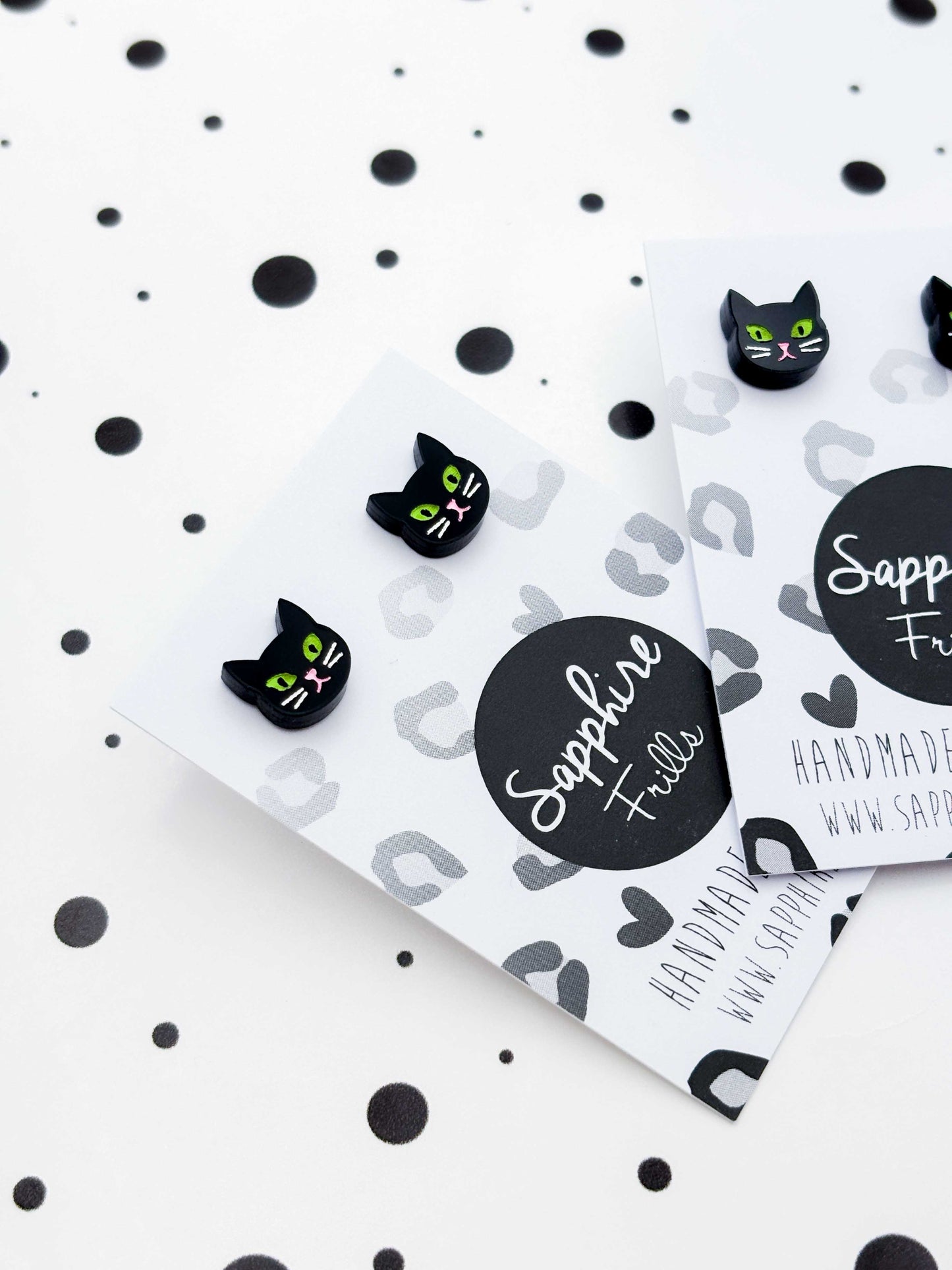 Mini Black Cat Face Stud Earrings