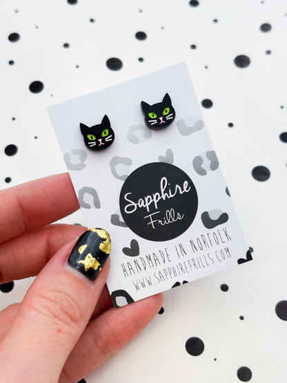 Mini Black Cat Face Stud Earrings – Hypoallergenic Stainless Steel