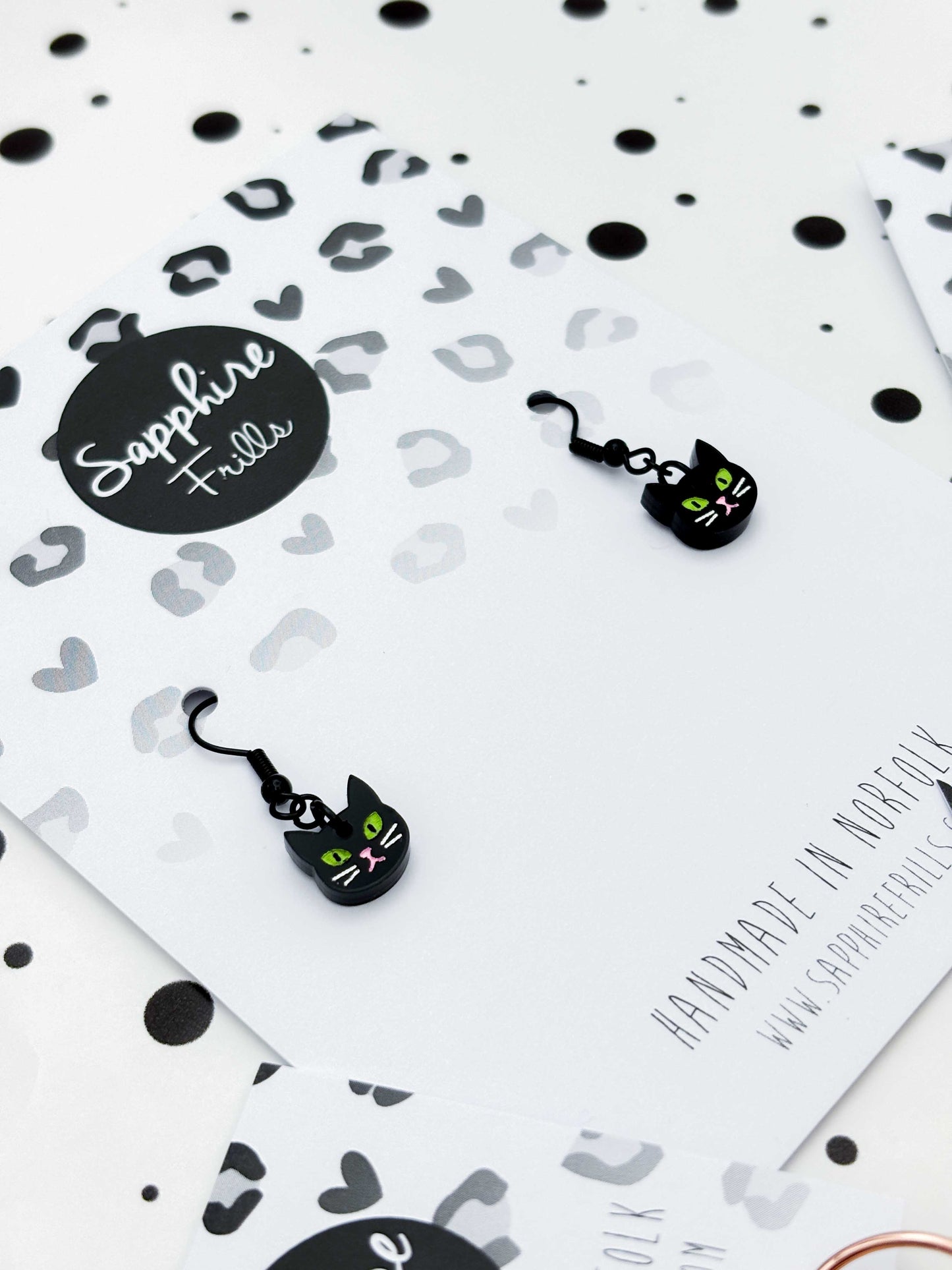 Mini Black Cat Face Dangle Earrings or Necklace – Hypoallergenic Stainless Steel