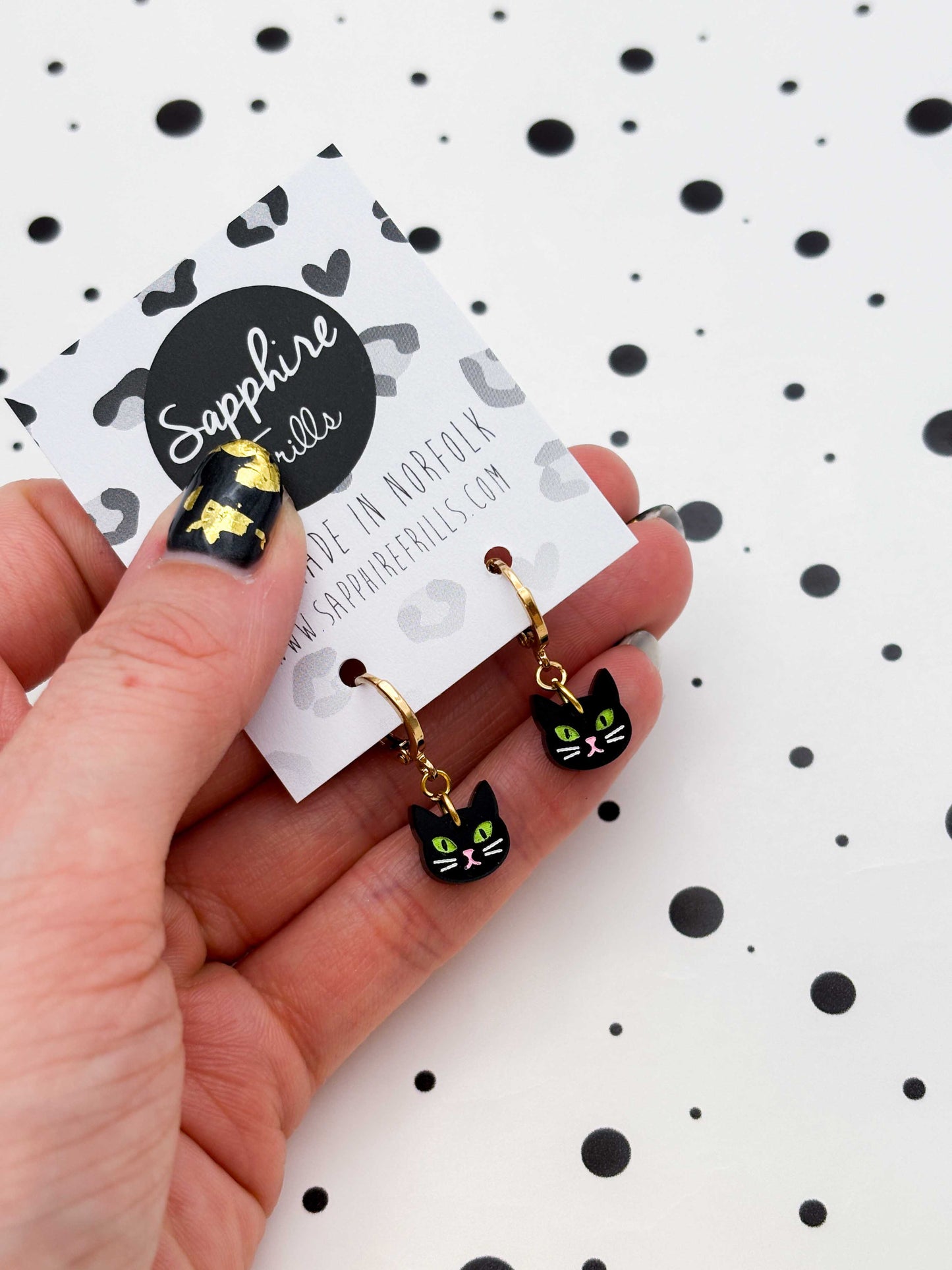 Mini Black Cat Face Dangle Earrings or Necklace – Hypoallergenic Stainless Steel