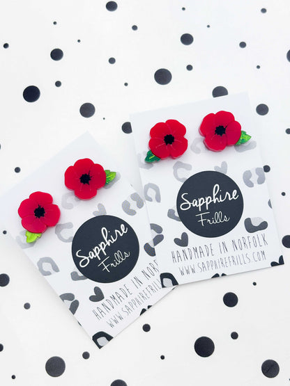 Small Red Poppy Stud Earrings – Hypoallergenic Stainless Steel
