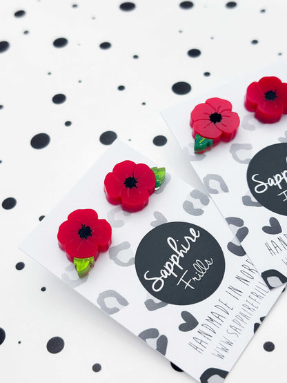 Small Red Poppy Stud Earrings – Hypoallergenic Stainless Steel