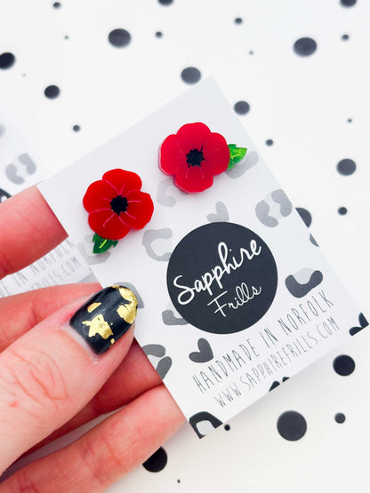 Small Red Poppy Stud Earrings – Hypoallergenic Stainless Steel