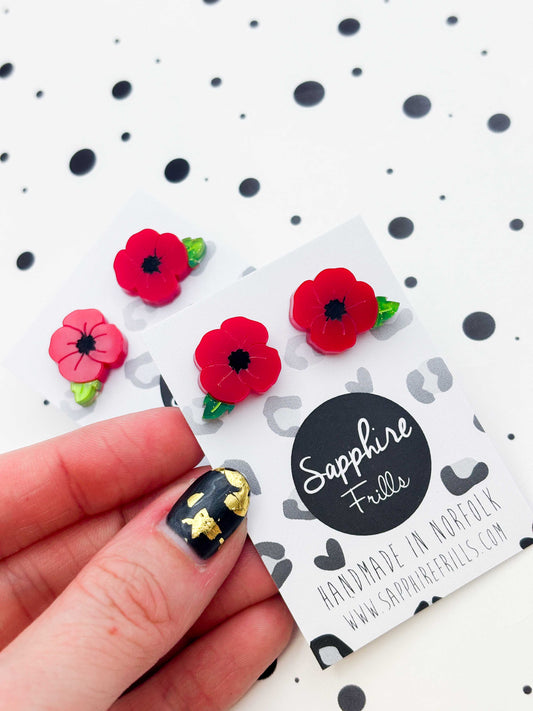 Small Red Poppy Stud Earrings – Hypoallergenic Stainless Steel