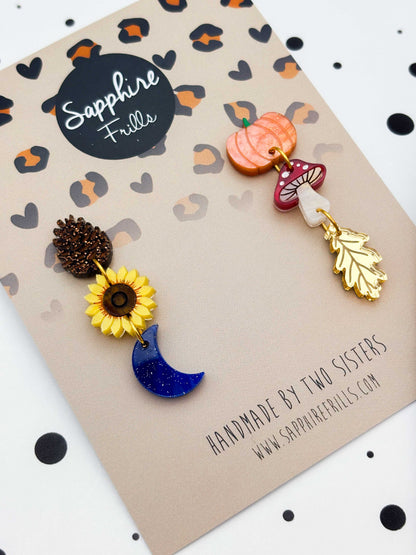 Autumn Night Forest Mismatch Dangle Earrings – Hypoallergenic Stainless Steel