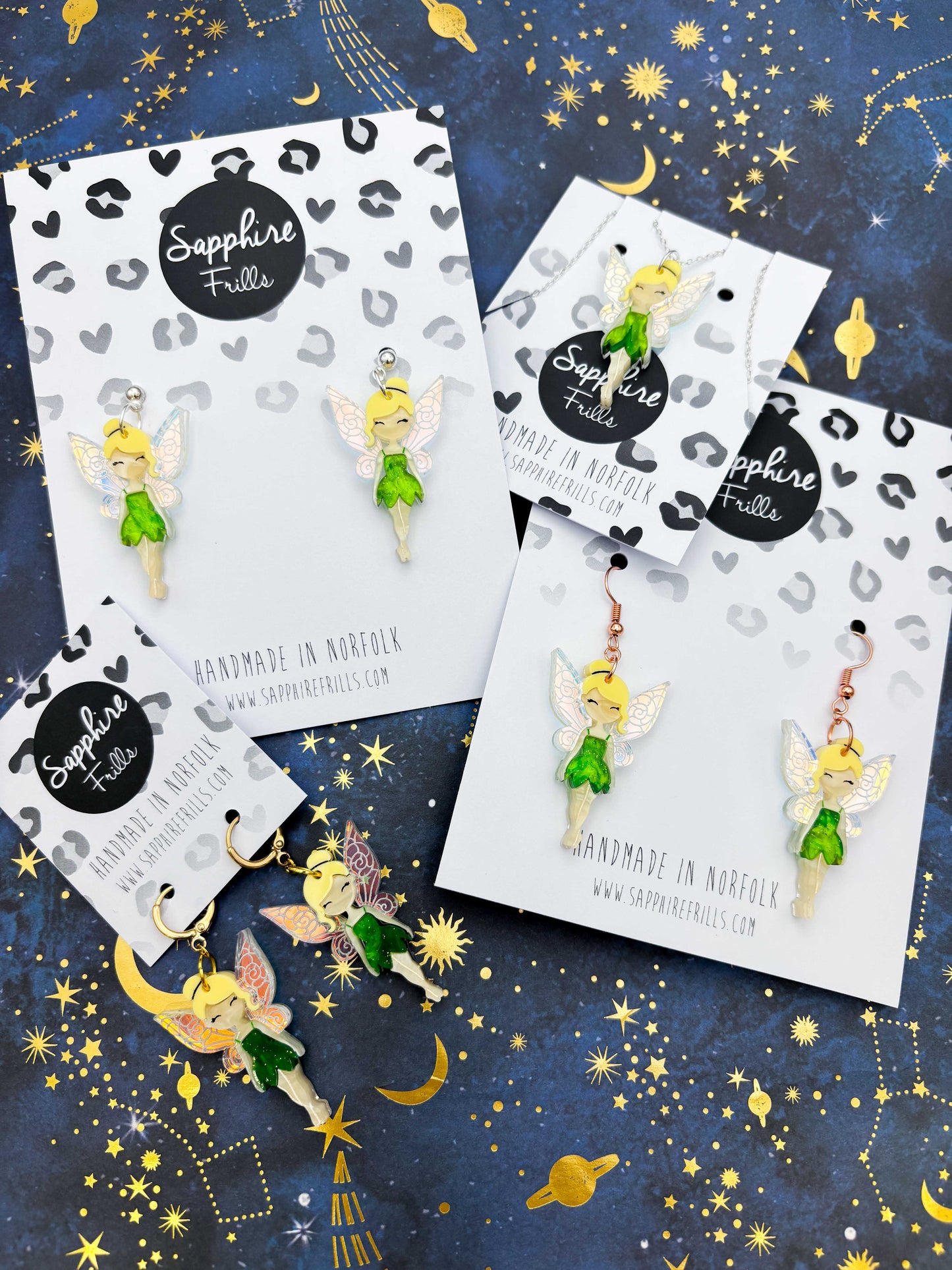 Large Enchanted Green Fairy Dangle Earrings or Necklace – Hypoallergenic Stainless Steel
