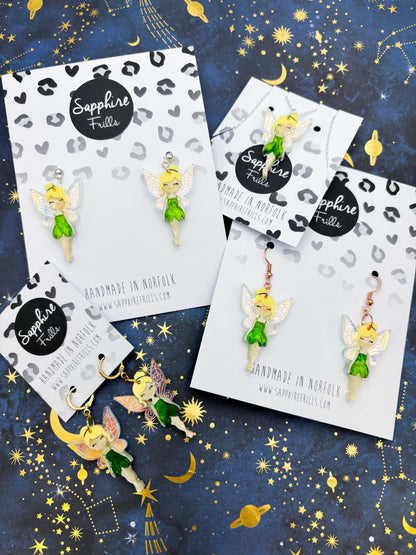 Large Enchanted Green Fairy Dangle Earrings or Necklace – Hypoallergenic Stainless Steel