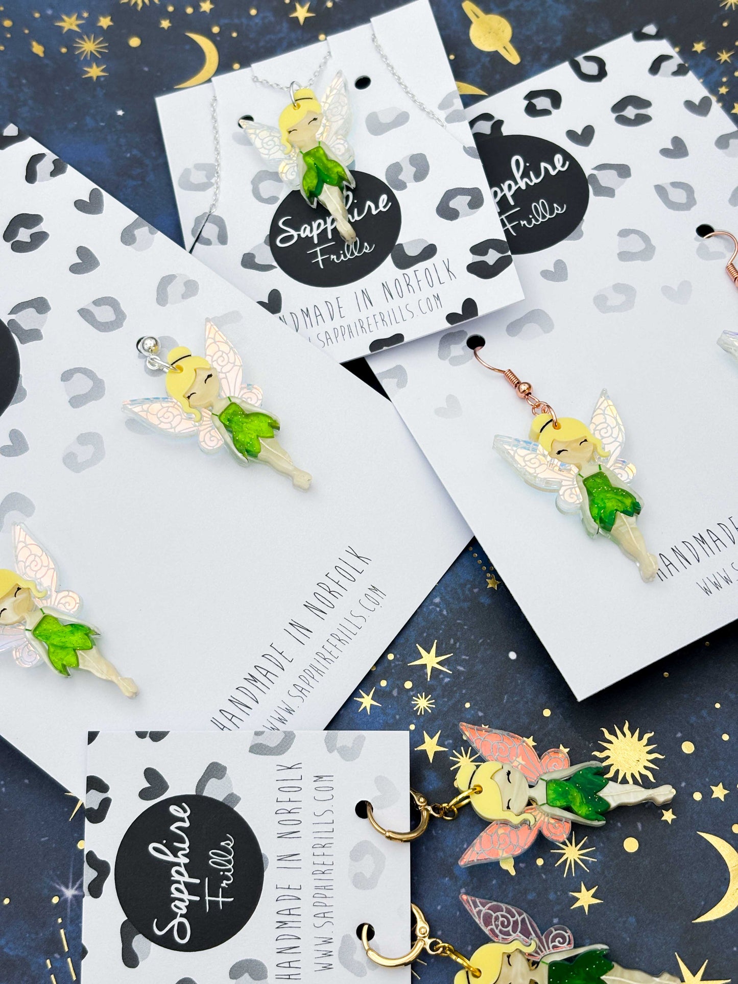 Large Enchanted Green Fairy Dangle Earrings or Necklace – Hypoallergenic Stainless Steel