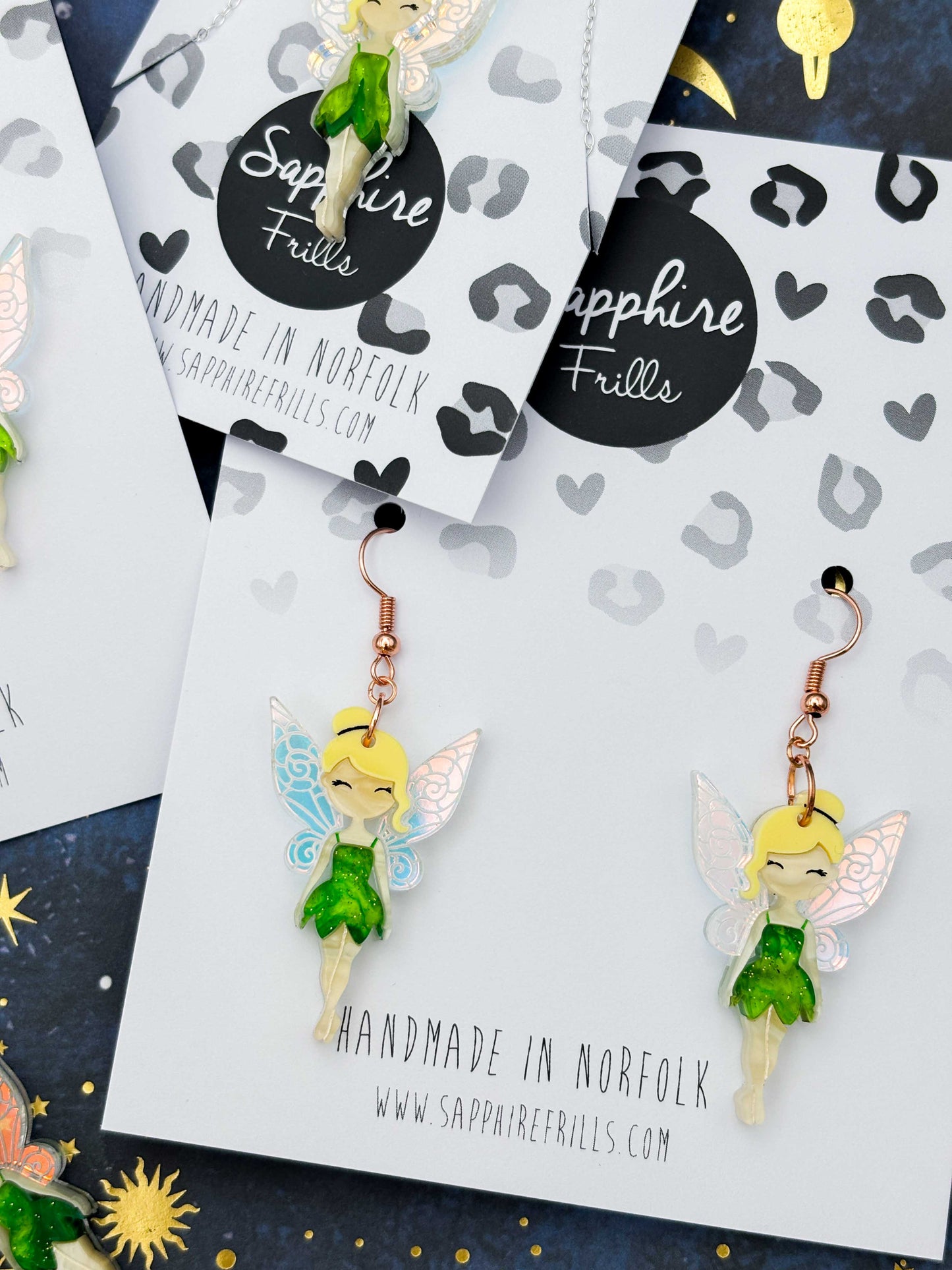 Large Enchanted Green Fairy Dangle Earrings or Necklace – Hypoallergenic Stainless Steel