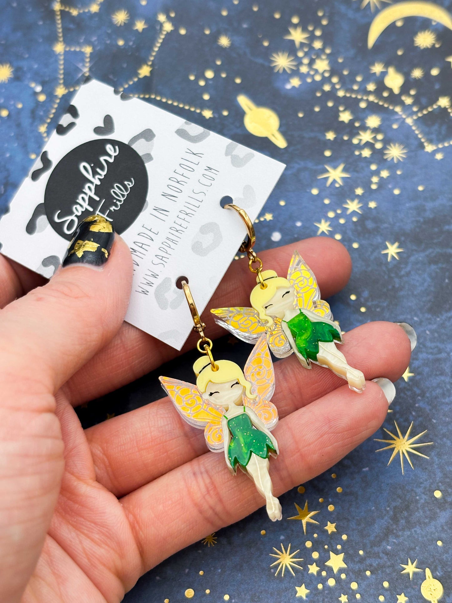 Large Enchanted Green Fairy Dangle Earrings or Necklace – Hypoallergenic Stainless Steel