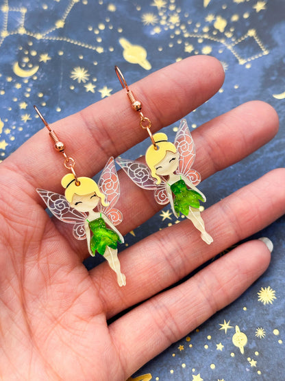 Large Enchanted Green Fairy Dangle Earrings or Necklace – Hypoallergenic Stainless Steel