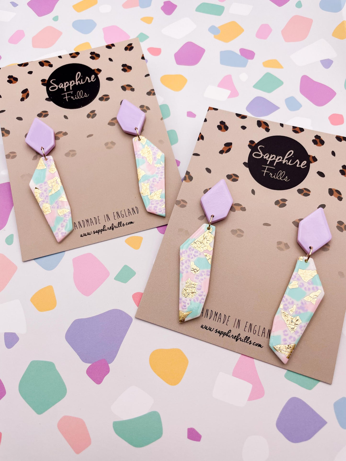Pastel Terrazzo Jungle Leopard & Champagne Foil Stone Dangle Earrings