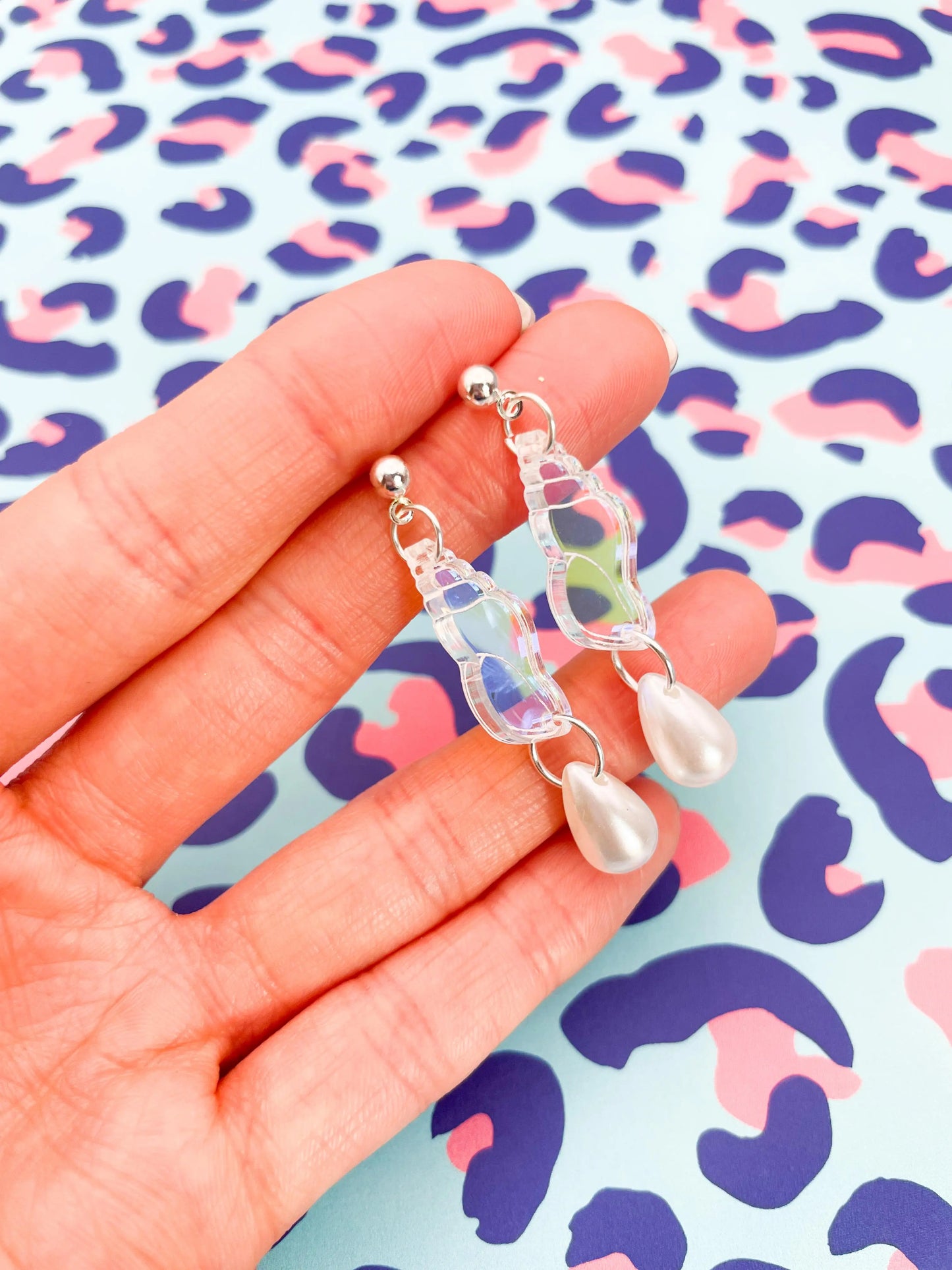 Iridescent Acrylic Seashell and Pearl Dangle Earrings from Sapphire Frills