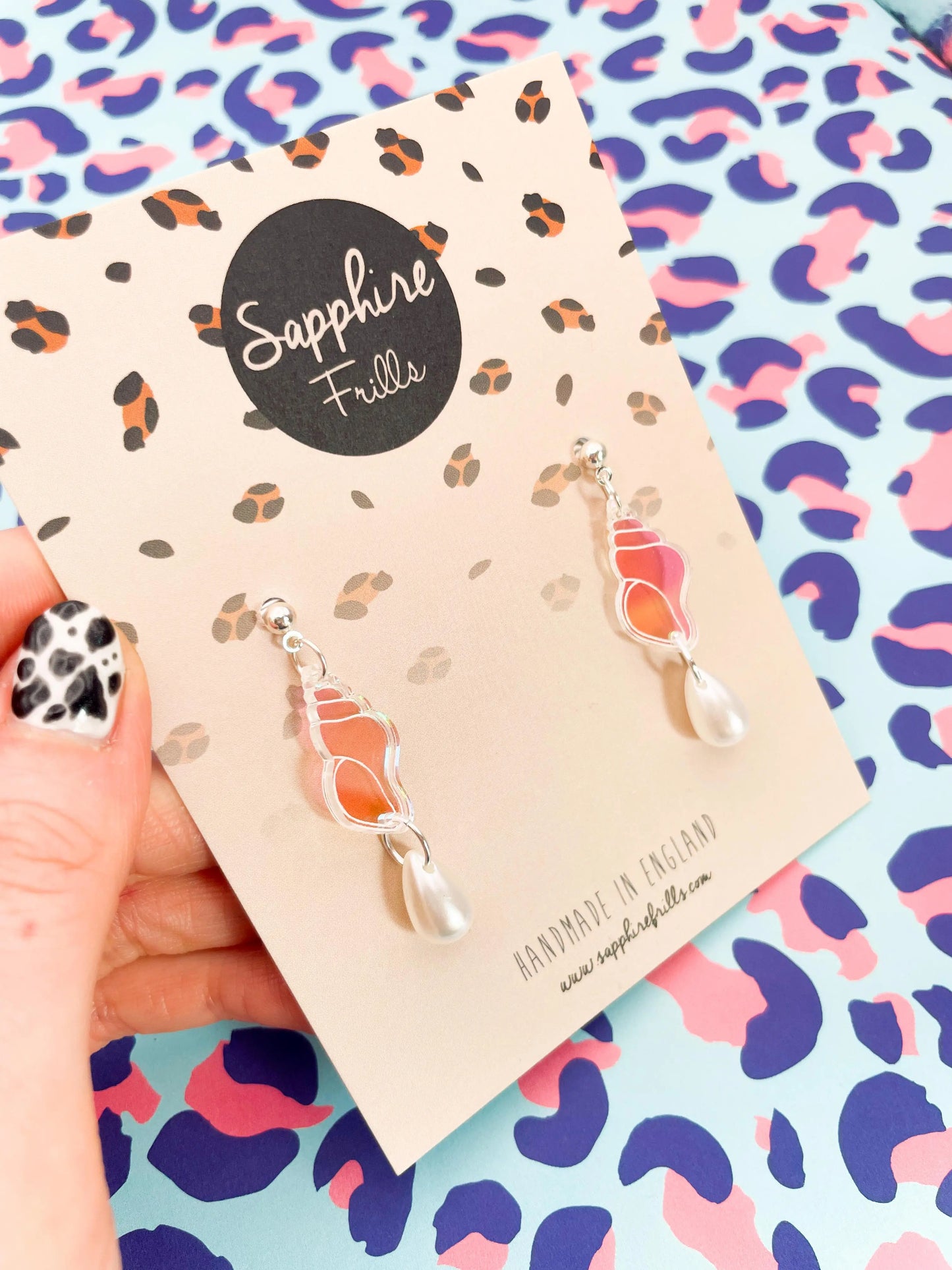 Iridescent Acrylic Seashell and Pearl Dangle Earrings from Sapphire Frills