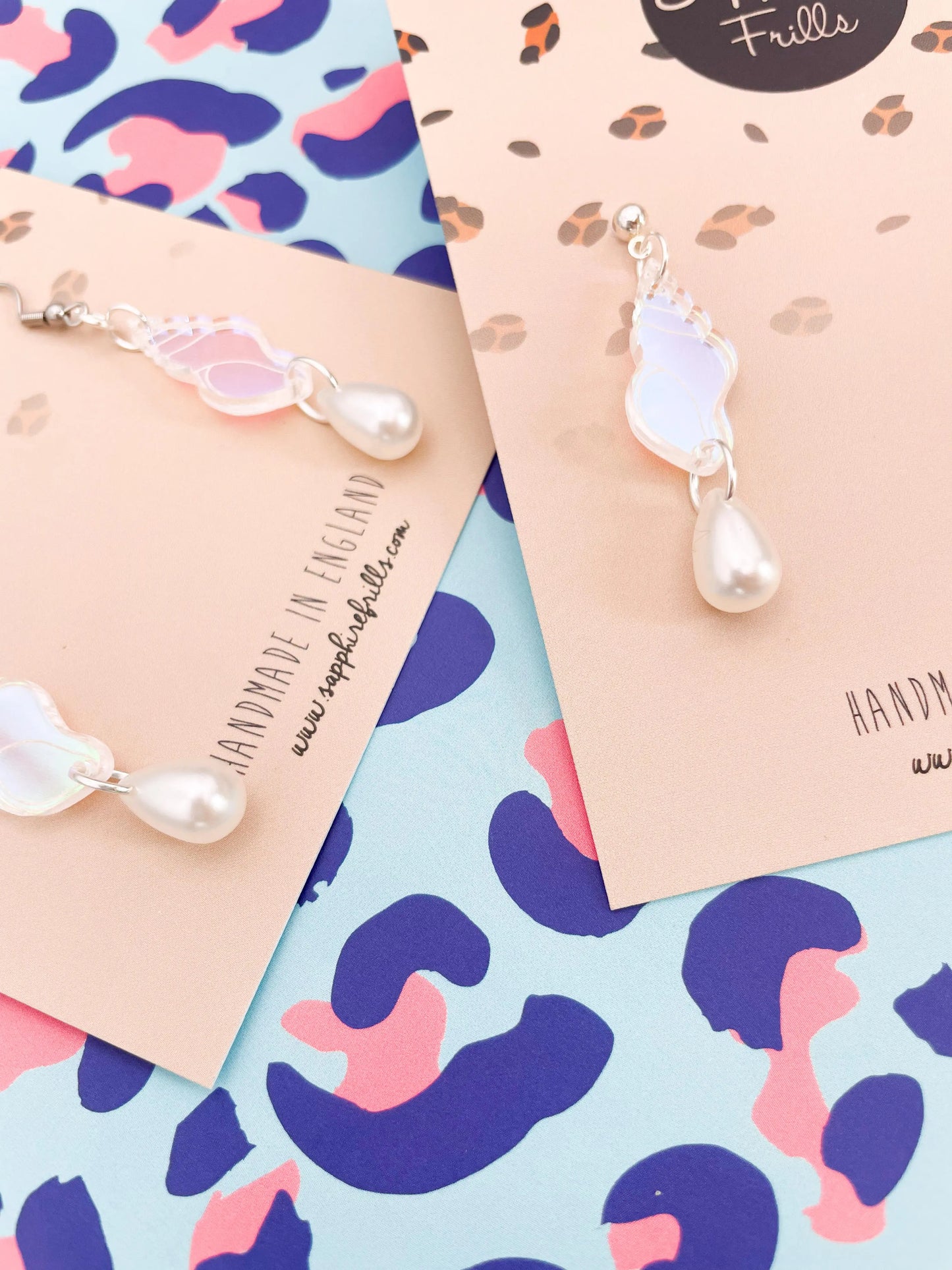 Iridescent Acrylic Seashell and Pearl Dangle Earrings from Sapphire Frills