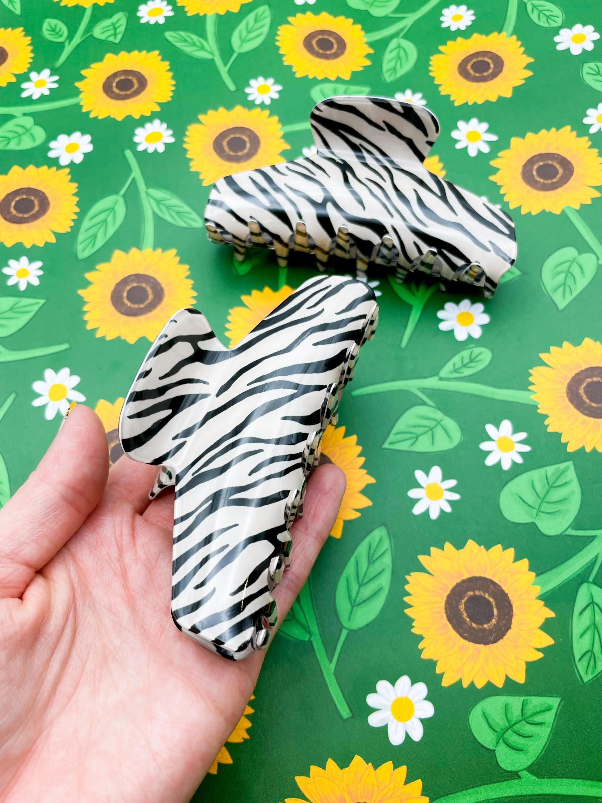 Large Black and White Zebra Print Claw Hair Clip from Sapphire Frills