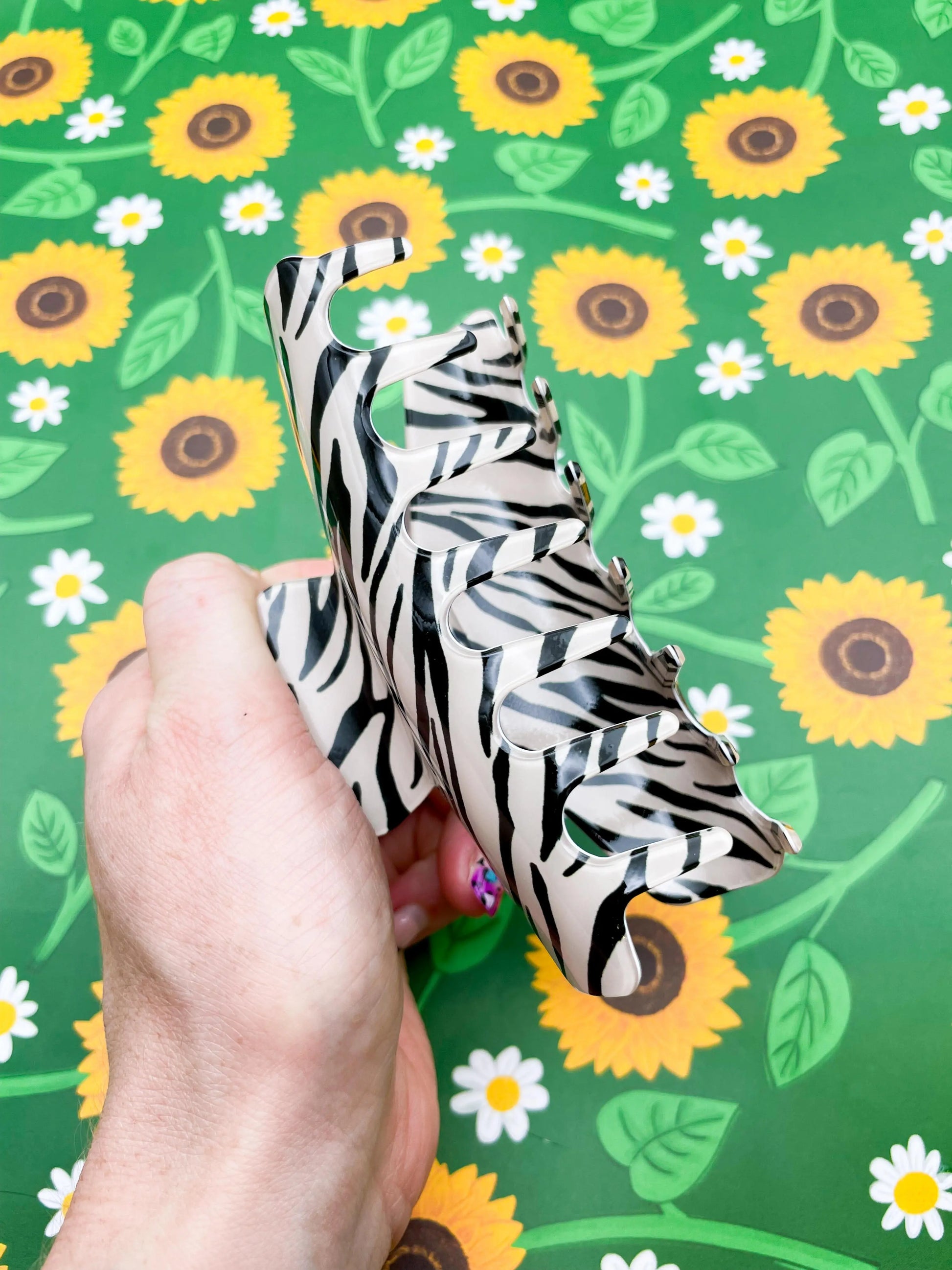 Large Black and White Zebra Print Claw Hair Clip from Sapphire Frills