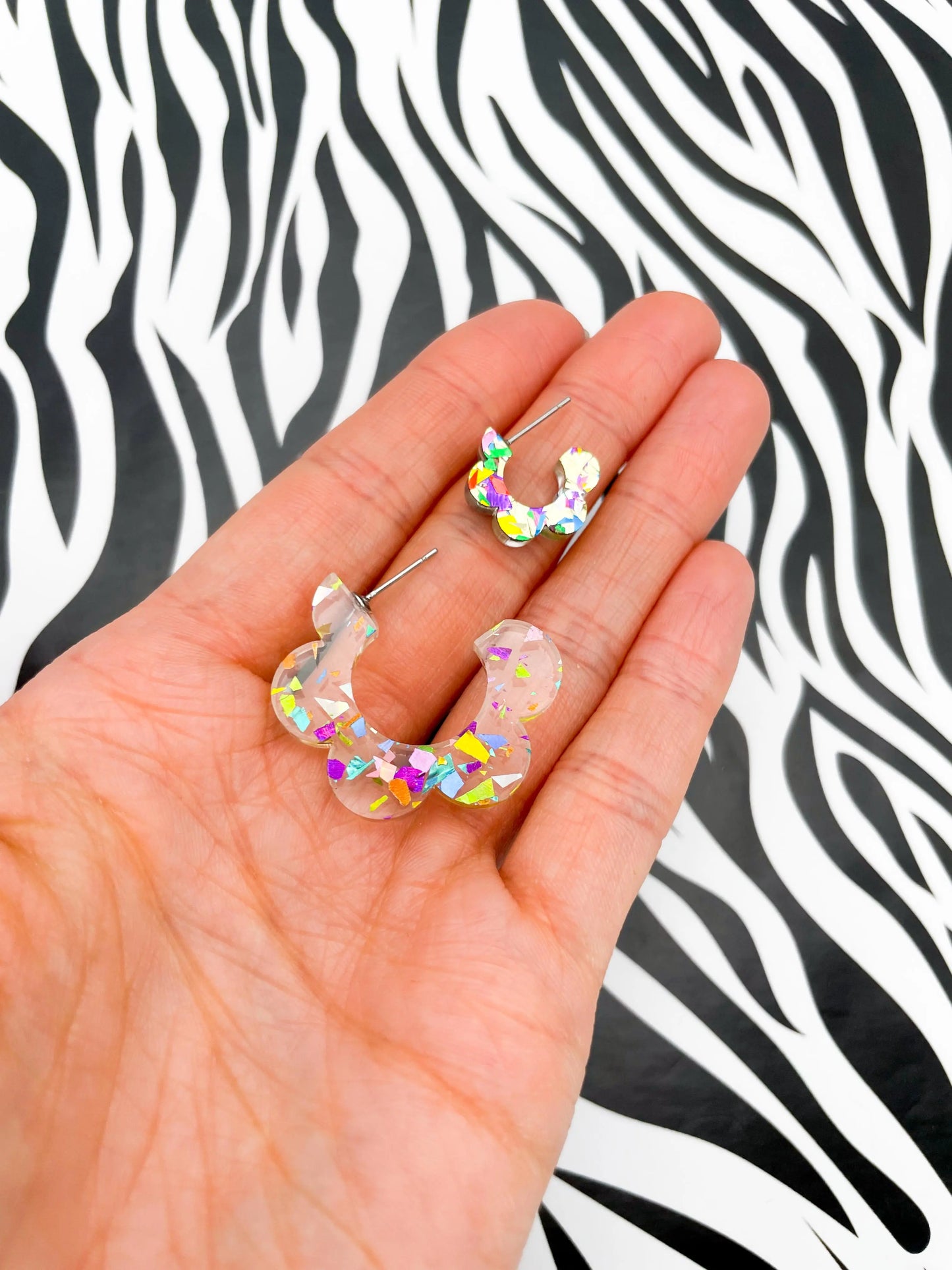 Large Holographic Rainbow Chunky Glitter Acrylic Flower Hoops from Sapphire Frills