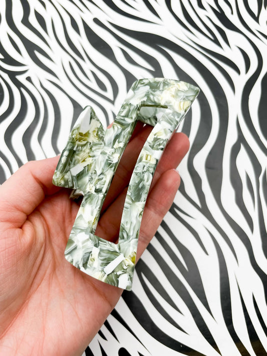 Large Khaki and White Marble Claw Hair Clip from Sapphire Frills